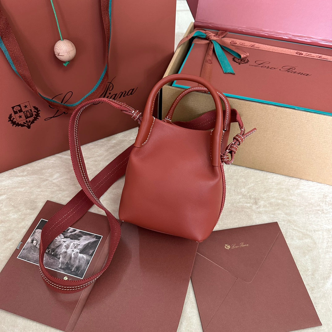LORO PIANA MICRO BALE BAG IN MARS RED CALFSKIN