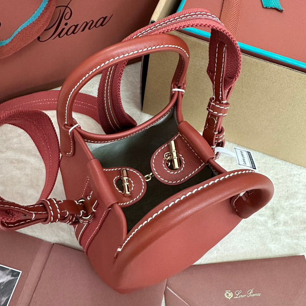 LORO PIANA MICRO BALE BAG IN MARS RED CALFSKIN