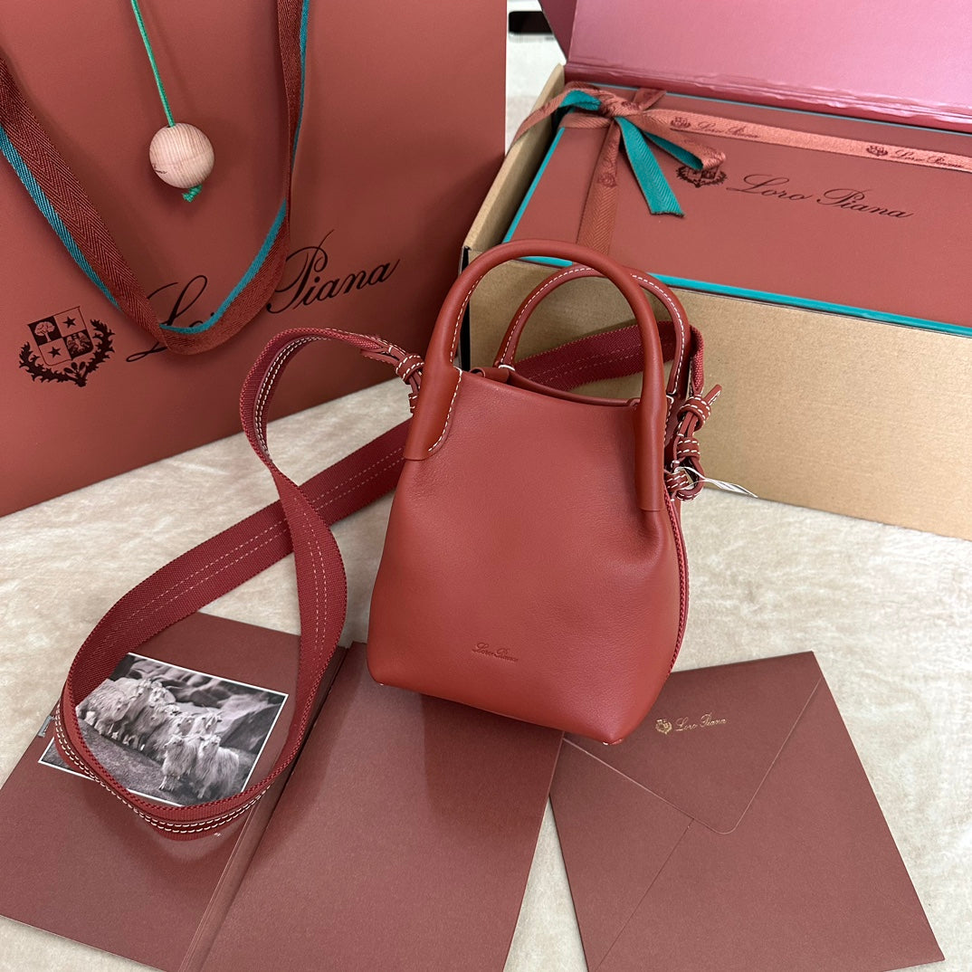 LORO PIANA MICRO BALE BAG IN MARS RED CALFSKIN