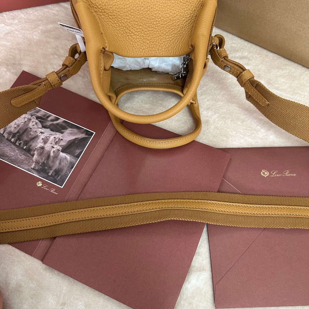 LORO PIANA MICRO BALE BAG IN MUSTARD YELLOW CALFSKIN