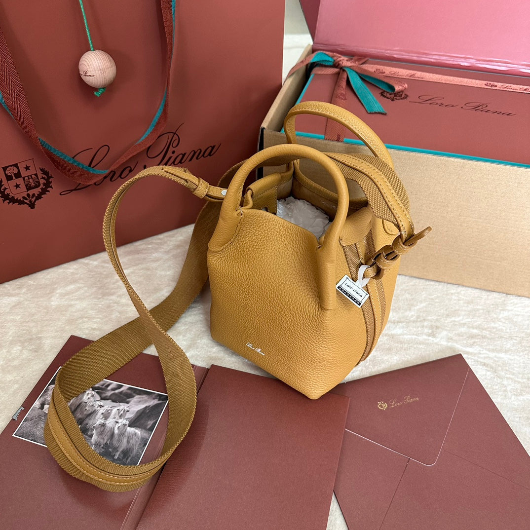 LORO PIANA MICRO BALE BAG IN MUSTARD YELLOW CALFSKIN