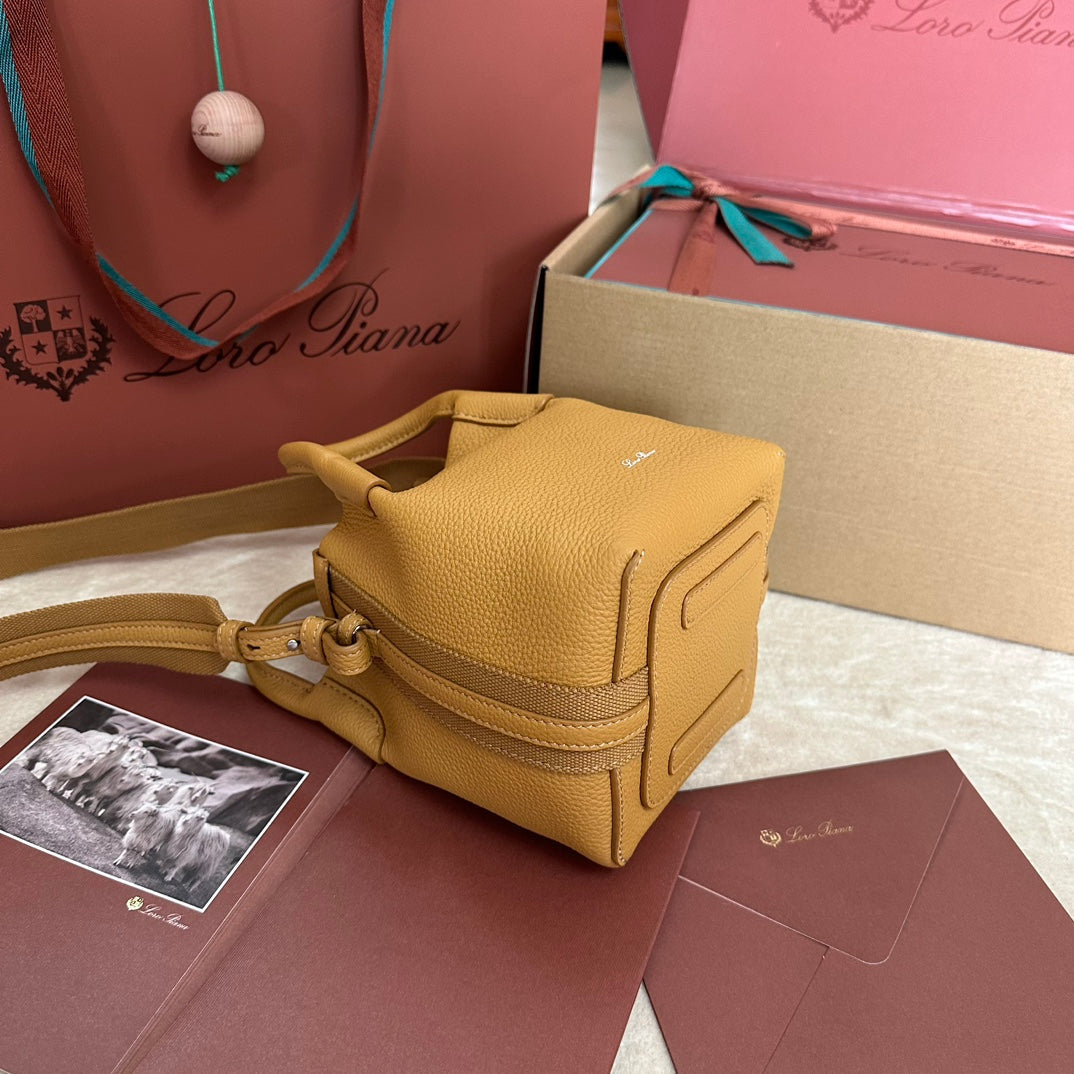 LORO PIANA MICRO BALE BAG IN MUSTARD YELLOW CALFSKIN
