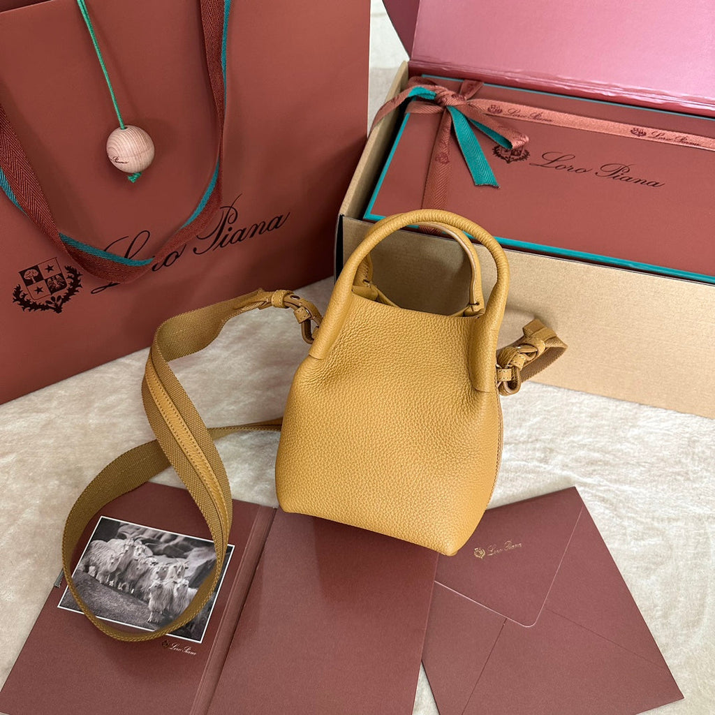 LORO PIANA MICRO BALE BAG IN MUSTARD YELLOW CALFSKIN