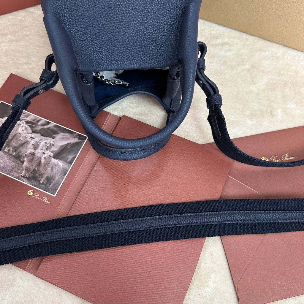 LORO PIANA MICRO BALE BAG IN NAVY BLUE CALFSKIN