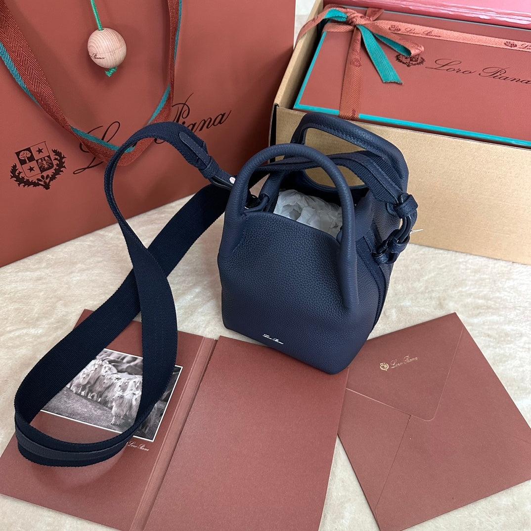LORO PIANA MICRO BALE BAG IN NAVY BLUE CALFSKIN
