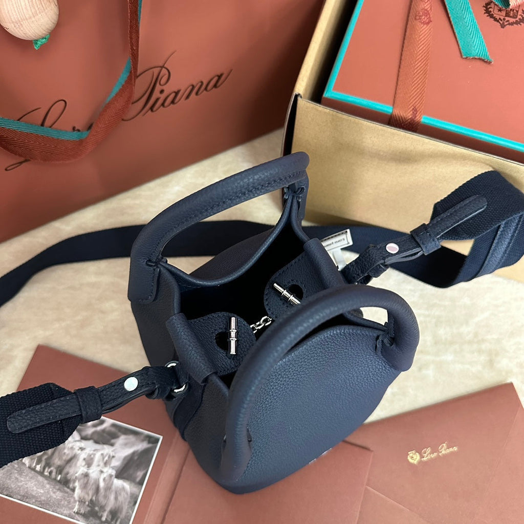 LORO PIANA MICRO BALE BAG IN NAVY BLUE CALFSKIN