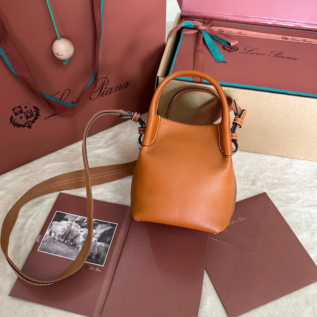 LORO PIANA MICRO BALE BAG IN TIGER ORANGE CALFSKIN