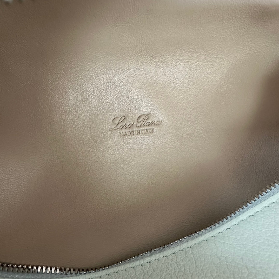 LORO PIANA EXTRA POCKET BACKPACK L23.5 IN WHITE CALFSKIN WITH SILVER HARDWARE