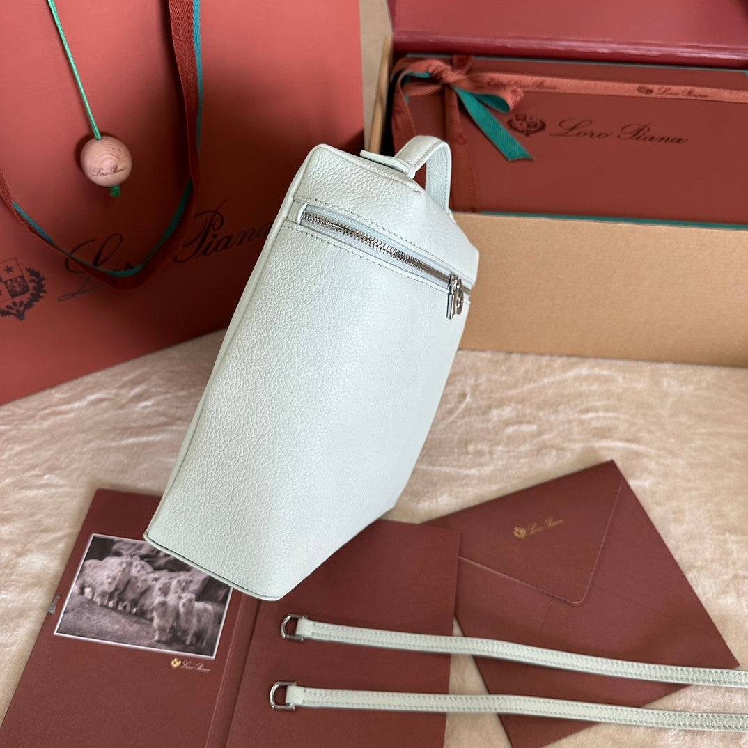 LORO PIANA EXTRA POCKET BACKPACK L23.5 IN WHITE CALFSKIN WITH SILVER HARDWARE