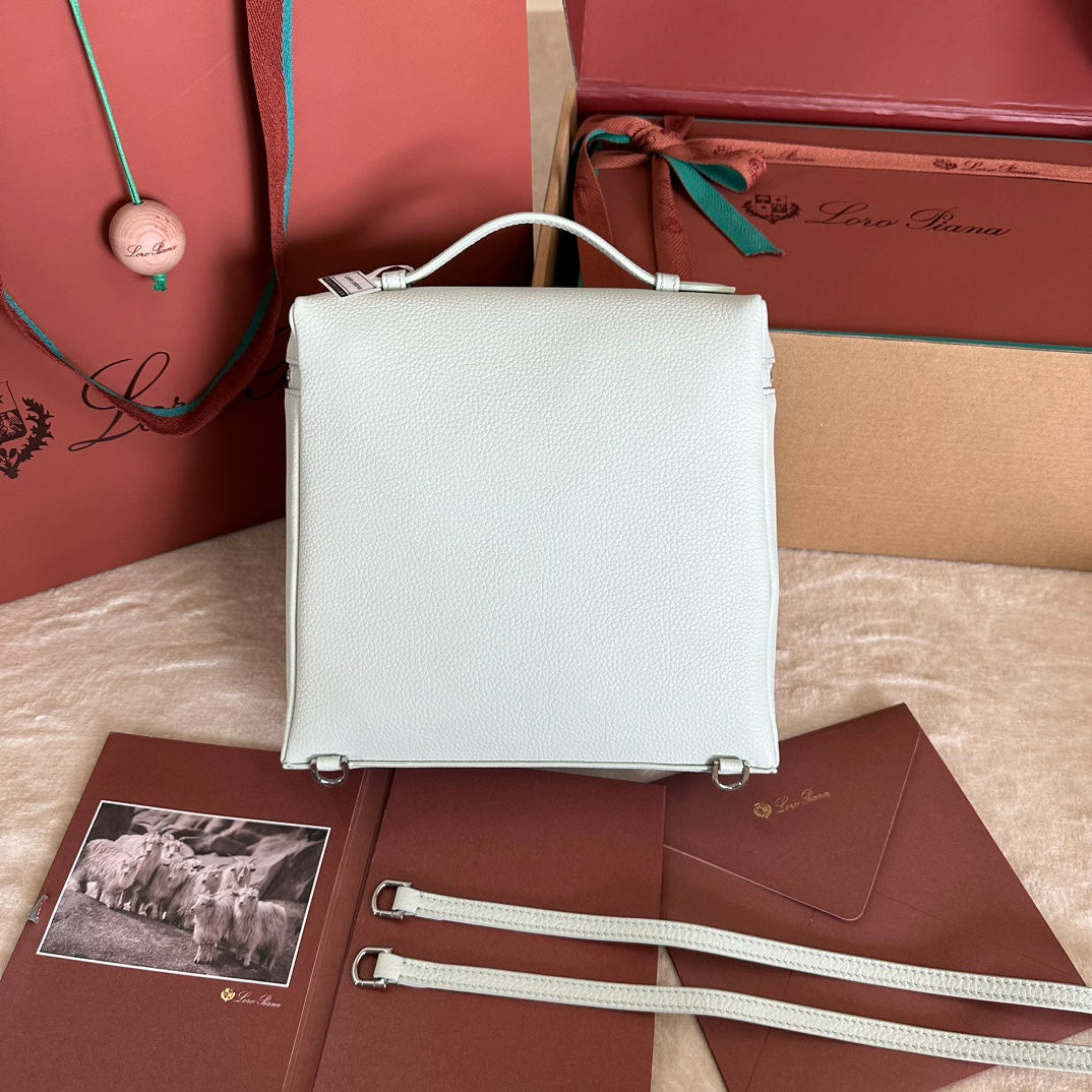 LORO PIANA EXTRA POCKET BACKPACK L23.5 IN WHITE CALFSKIN WITH SILVER HARDWARE