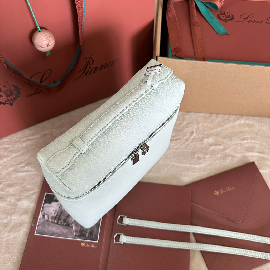 LORO PIANA EXTRA POCKET BACKPACK L23.5 IN WHITE CALFSKIN WITH SILVER HARDWARE