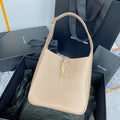 SAINT LAURENT LE 5 À 7 SMALL SUPPLE 23 IN BEIGE LAMBSKIN GOLD BUCKLE