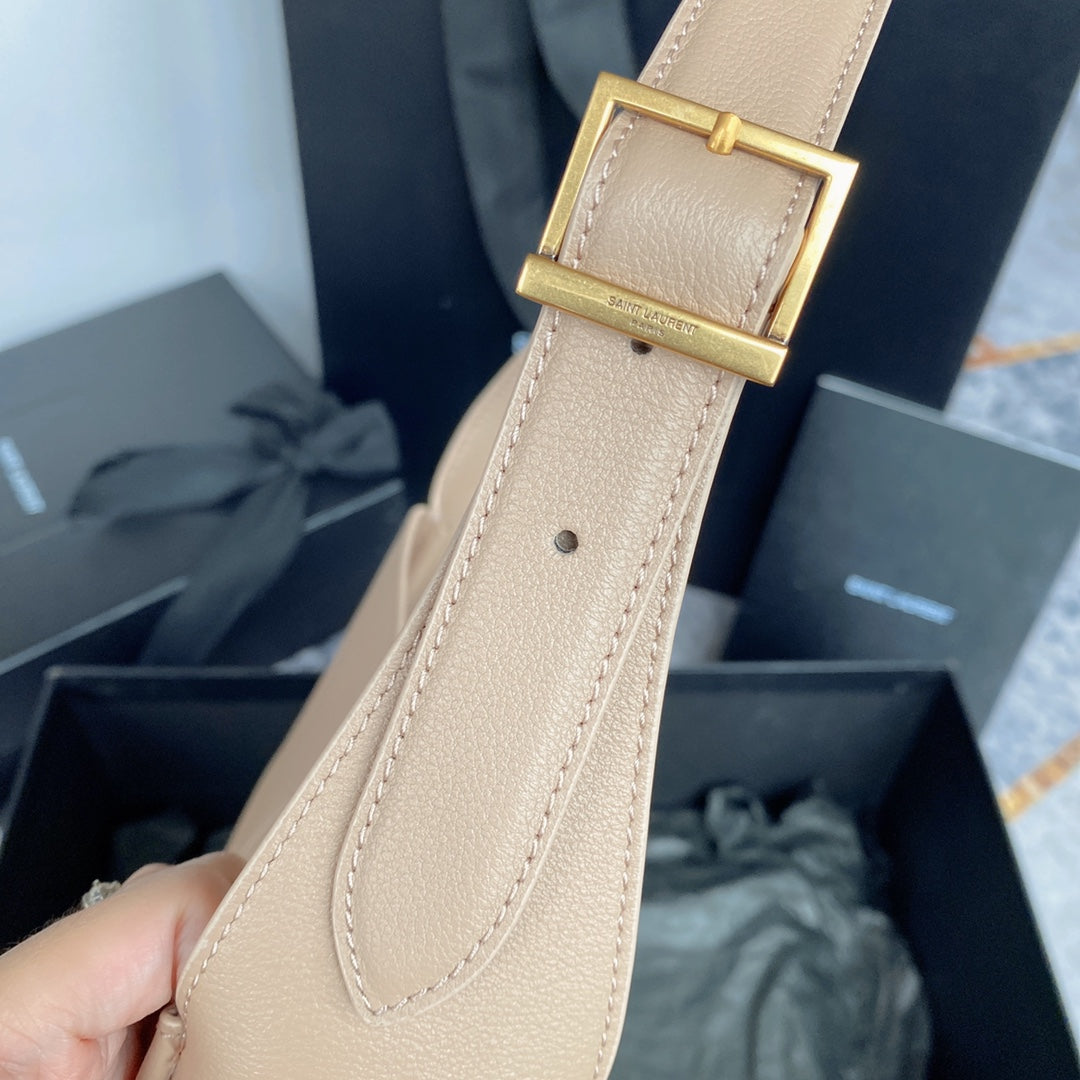 SAINT LAURENT LE 5 À 7 SMALL SUPPLE 23 IN BEIGE LAMBSKIN GOLD BUCKLE