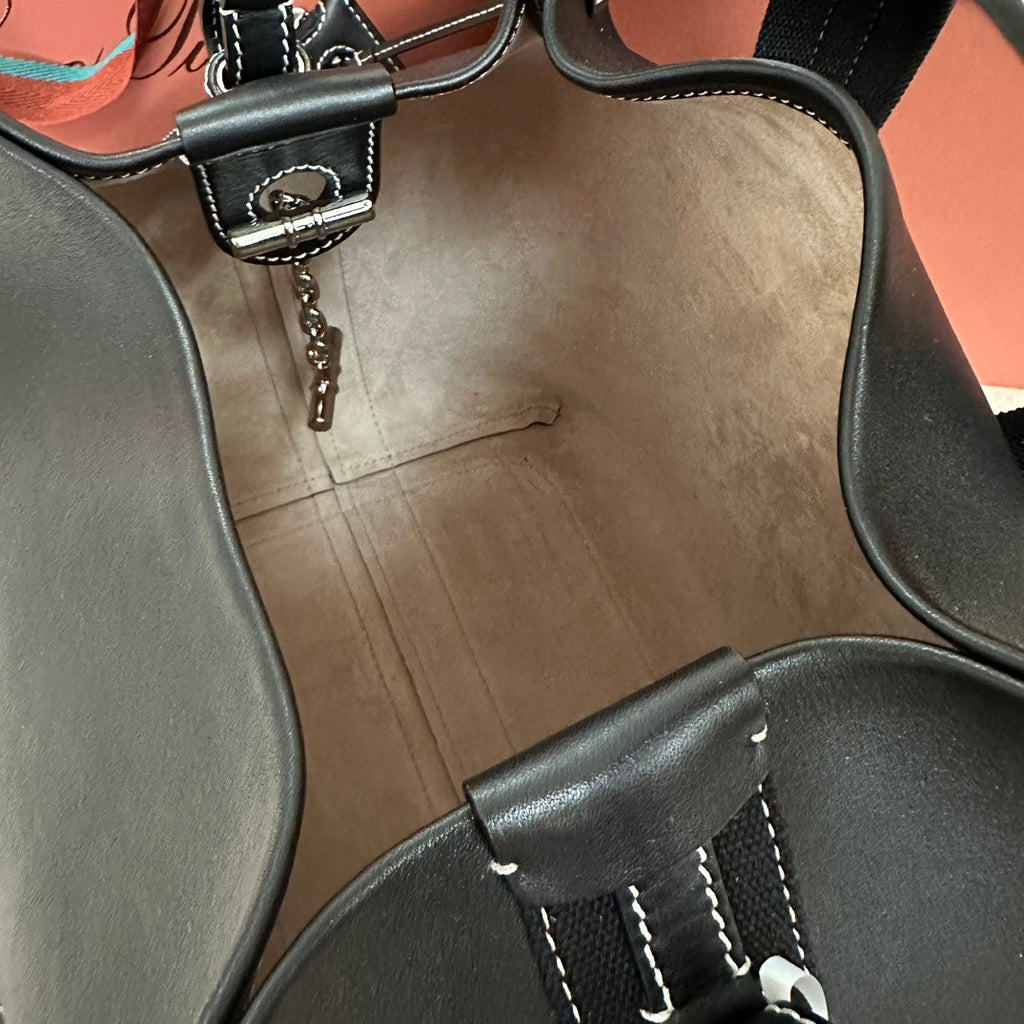 LORO PIANA LARGE 36 BALE BAG IN BLACK SMOOTH CALFSKIN