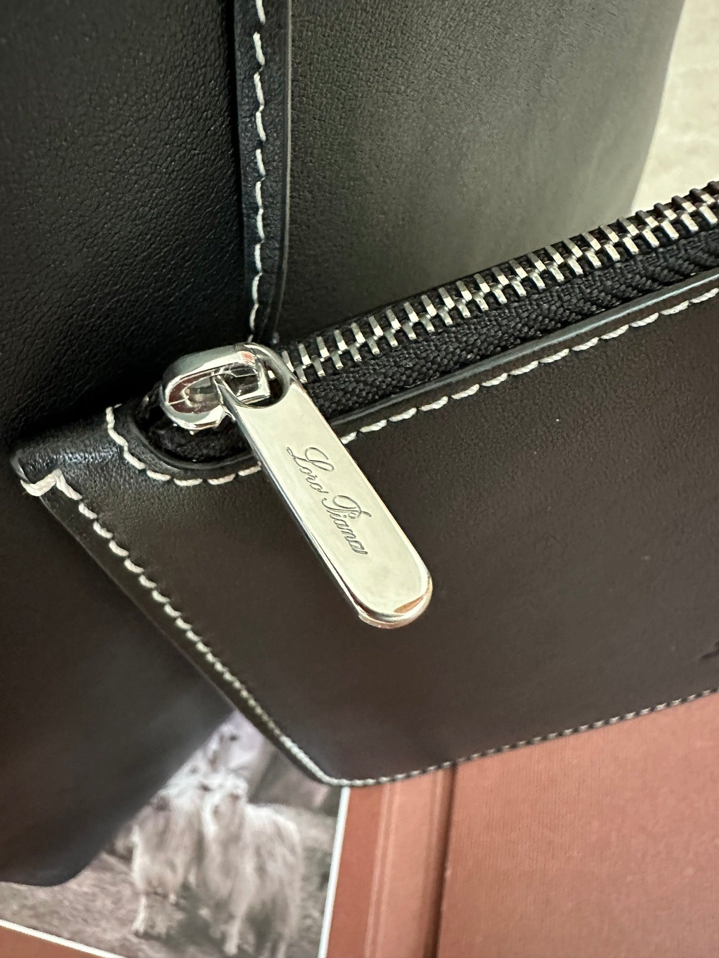 LORO PIANA LARGE 36 BALE BAG IN BLACK SMOOTH CALFSKIN