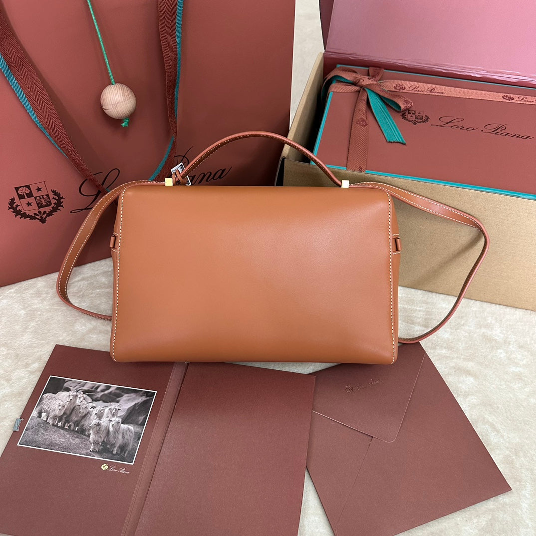 LORO PIANA EXTRA BAG L27 IN GINGER ORANGE SMOOTH CALFSKIN WITH GOLD HARDWARE
