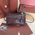 LORO PIANA EXTRA BAG L27 IN WINE PURPLE SMOOTH CALFSKIN WITH GOLD HARDWARE