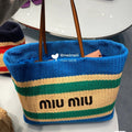 MIU MIU SHOPPING BAG 38 IN COLORFUL RAFFIA WOVEN - HAND