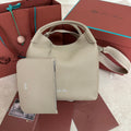 LORO PIANA MEDIUM 36 BAG IN KHAKI BROWN CALFSKIN WITH SILVER HARDWARE