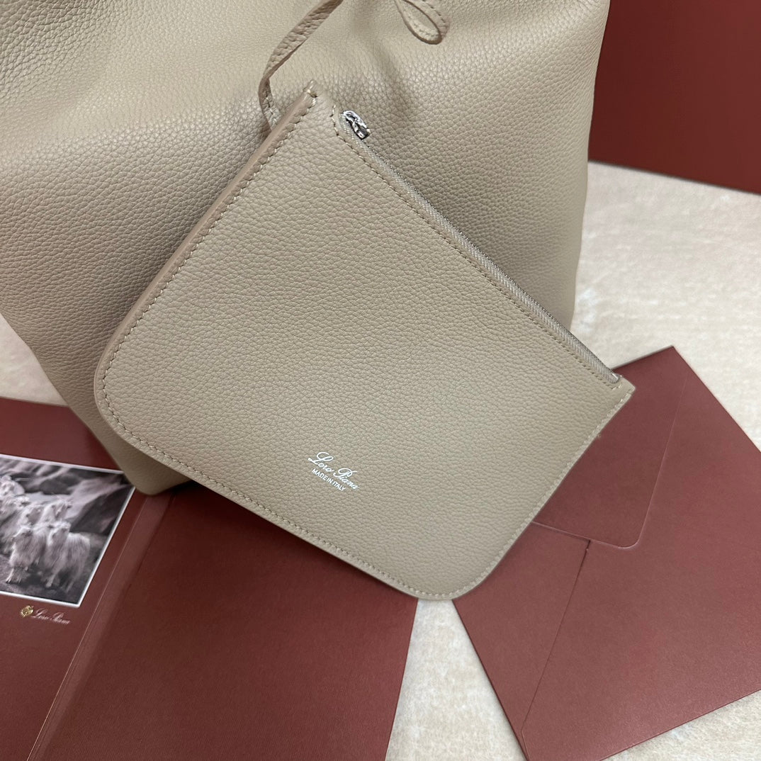LORO PIANA MEDIUM 36 BAG IN KHAKI BROWN CALFSKIN WITH SILVER HARDWARE