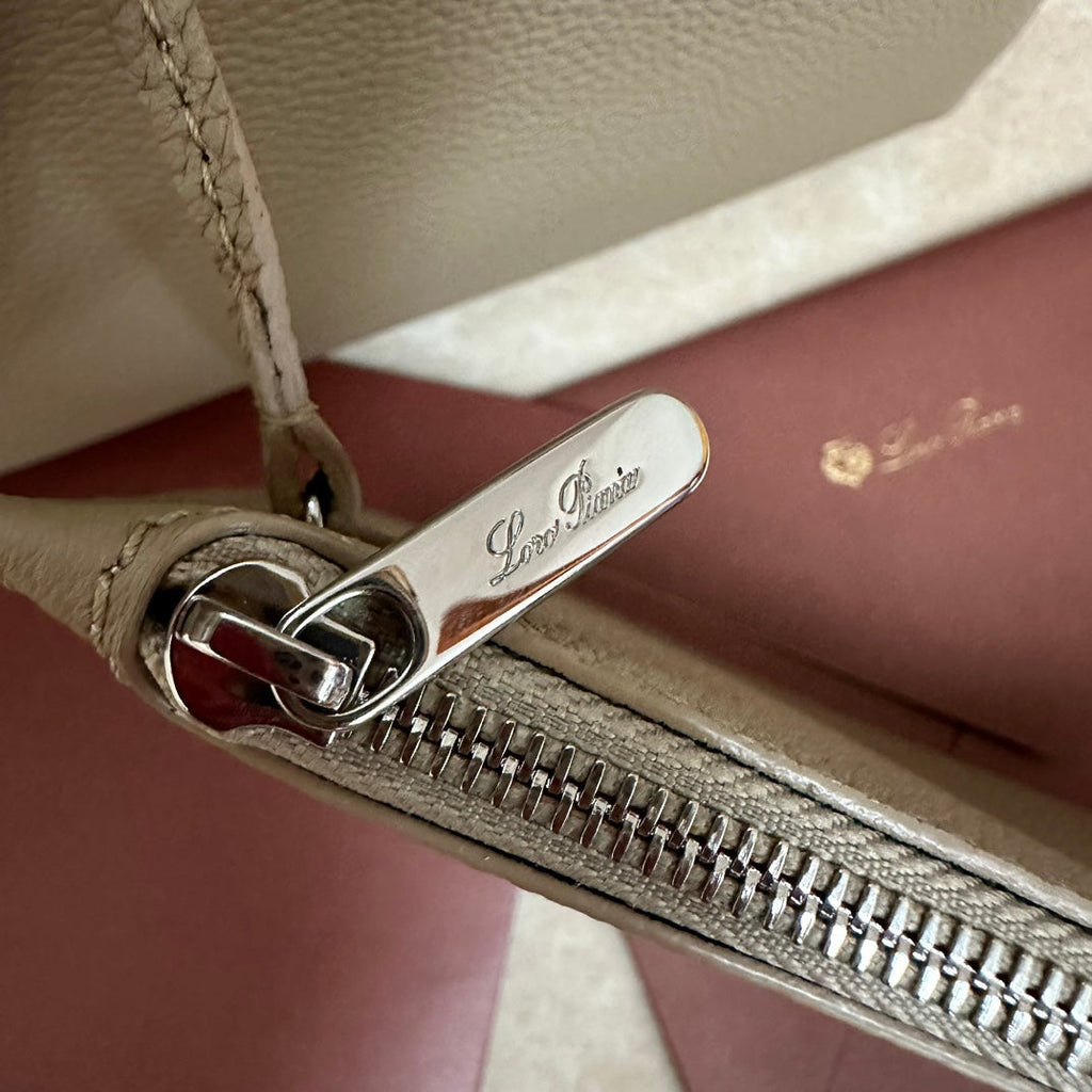 LORO PIANA MEDIUM 36 BAG IN KHAKI BROWN CALFSKIN WITH SILVER HARDWARE