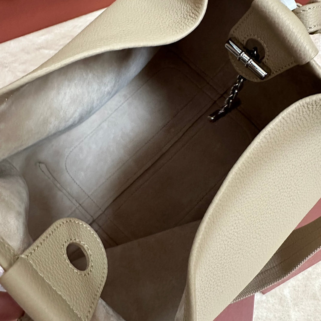 LORO PIANA MEDIUM 36 BAG IN KHAKI BROWN CALFSKIN WITH SILVER HARDWARE