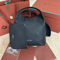 LORO PIANA LARGE 36 BALE BAG IN DARK BLUE GRAINED CALFSKIN