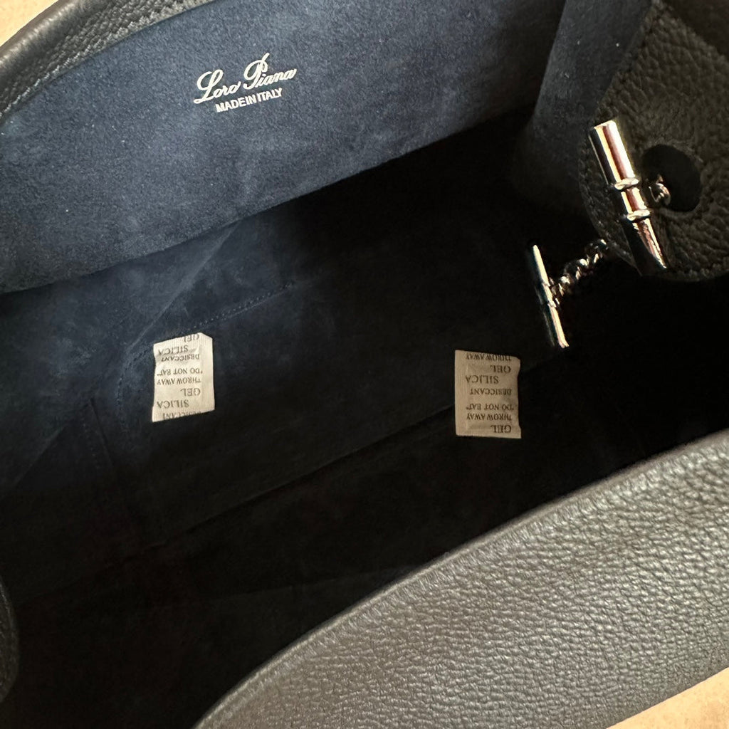 LORO PIANA LARGE 36 BALE BAG IN DARK BLUE GRAINED CALFSKIN