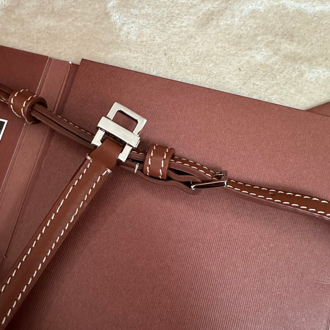 LORO PIANA EXTRA POCKET L19 IN WHITE CANVAS AND BRONZE BROWN CALFSKIN WITH SILVER HARDWARE