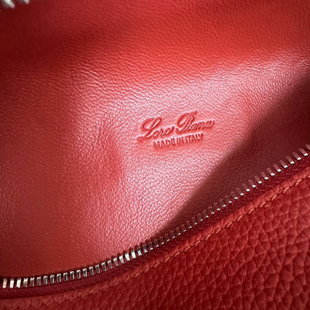 LORO PIANA EXTRA POCKET L19 IN CHERRY RED CALFSKIN WITH SILVER HARDWARE