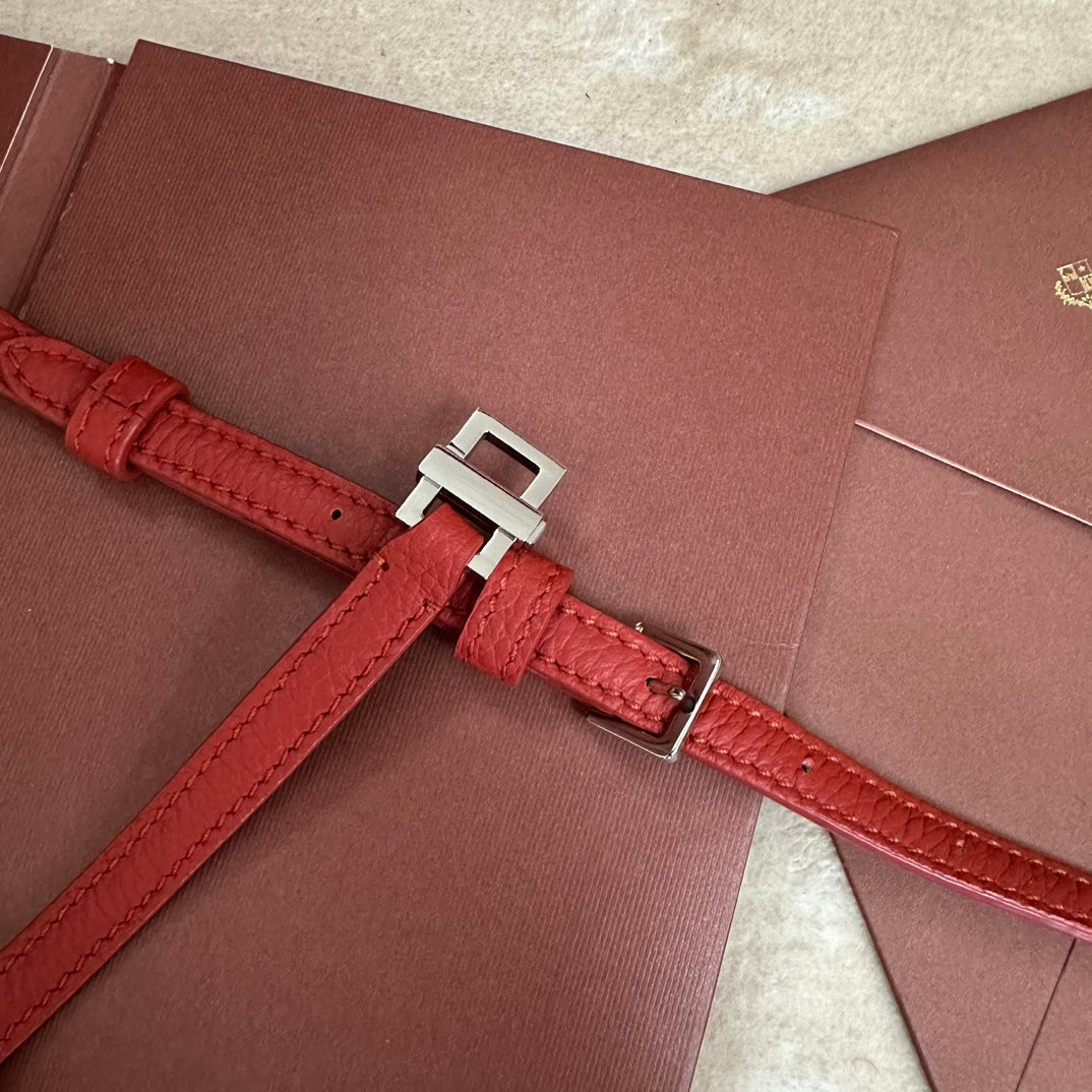 LORO PIANA EXTRA POCKET L19 IN CHERRY RED CALFSKIN WITH SILVER HARDWARE