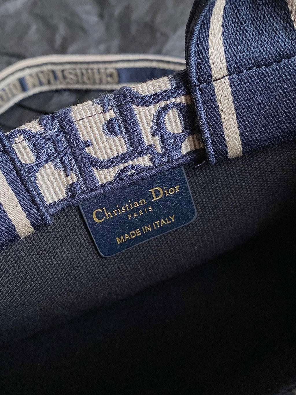 DIOR MINI BOOK TOTE 21 BLUE OBLIQUE EMBROIDERY
