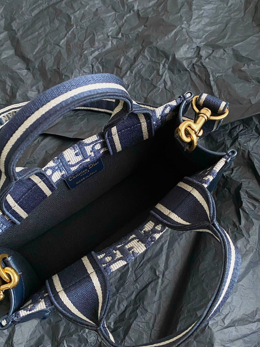 DIOR MINI BOOK TOTE 21 BLUE OBLIQUE EMBROIDERY