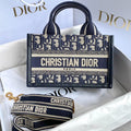 DIOR MINI BOOK TOTE 21 BLUE OBLIQUE EMBROIDERY