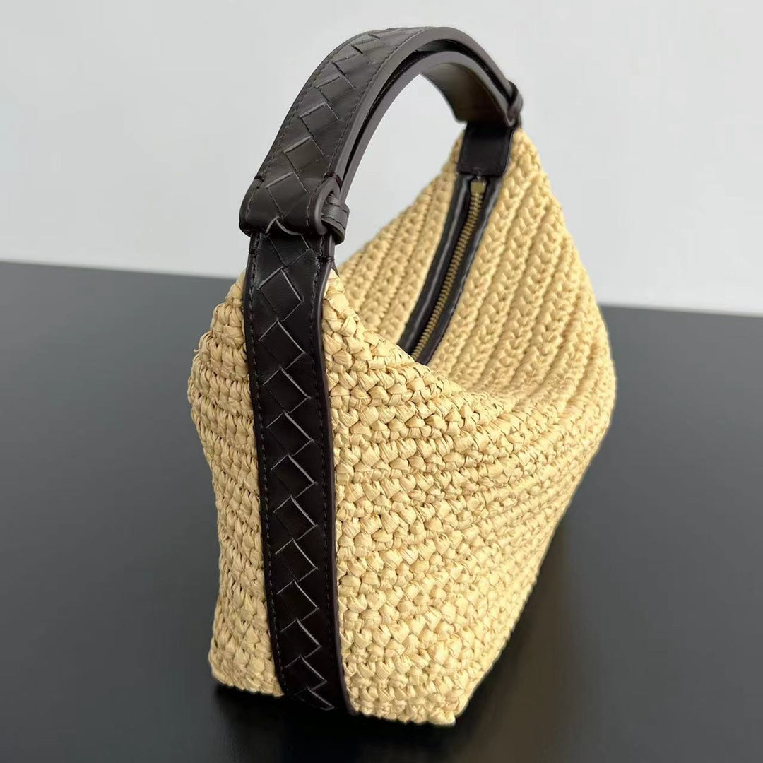 BOTTEGA VENETA MINI WALLACE 20 BAG IN NATURAL RAFFIA CROCHET