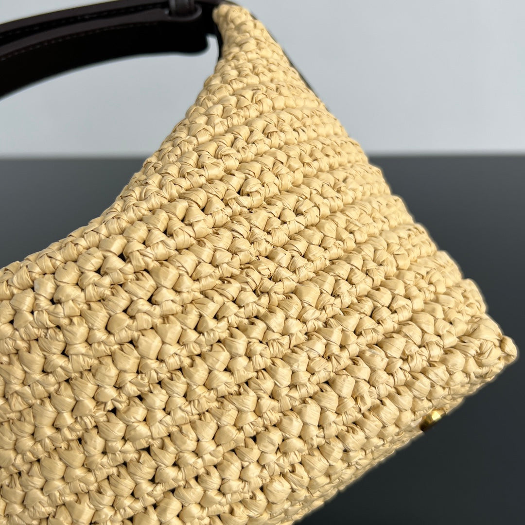 BOTTEGA VENETA MINI WALLACE 20 BAG IN NATURAL RAFFIA CROCHET