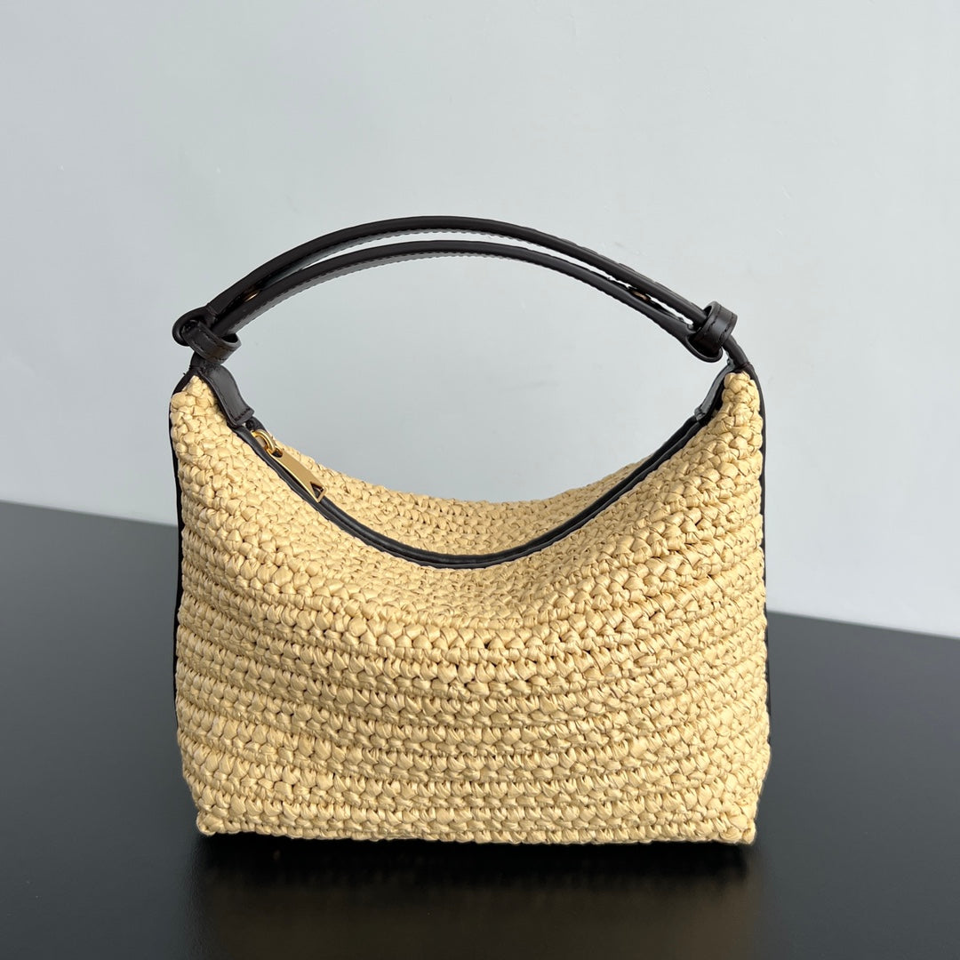 BOTTEGA VENETA MINI WALLACE 20 BAG IN NATURAL RAFFIA CROCHET
