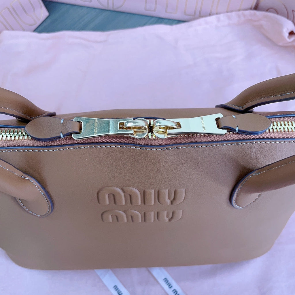 MIU MIU LARGE SHELL BAG 38 IN BRONZE BROWN CALFSKIN