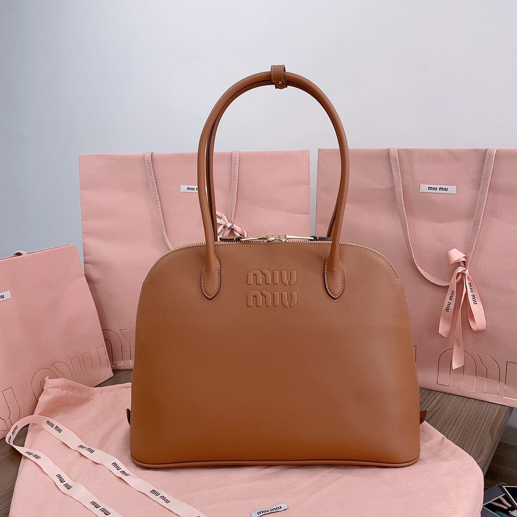 MIU MIU LARGE SHELL BAG 38 IN BRONZE BROWN CALFSKIN