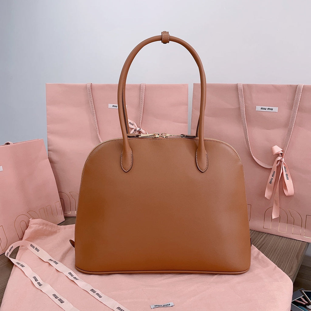 MIU MIU LARGE SHELL BAG 38 IN BRONZE BROWN CALFSKIN