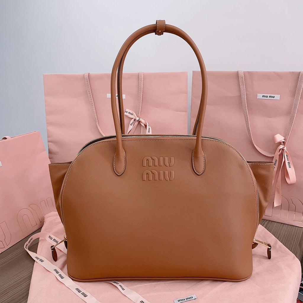 MIU MIU LARGE SHELL BAG 38 IN BRONZE BROWN CALFSKIN
