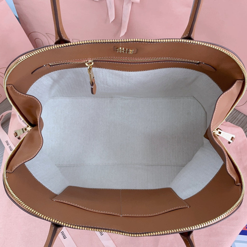 MIU MIU LARGE SHELL BAG 38 IN BRONZE BROWN CALFSKIN