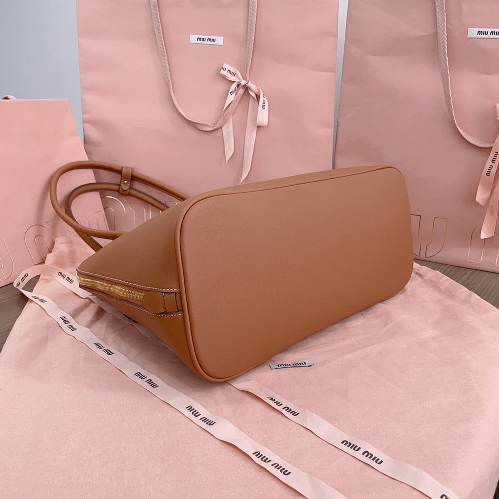 MIU MIU LARGE SHELL BAG 38 IN BRONZE BROWN CALFSKIN
