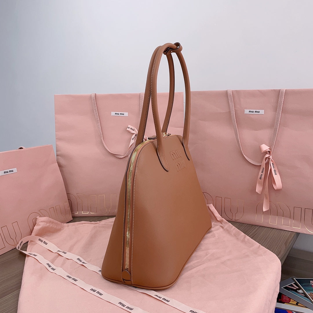MIU MIU LARGE SHELL BAG 38 IN BRONZE BROWN CALFSKIN