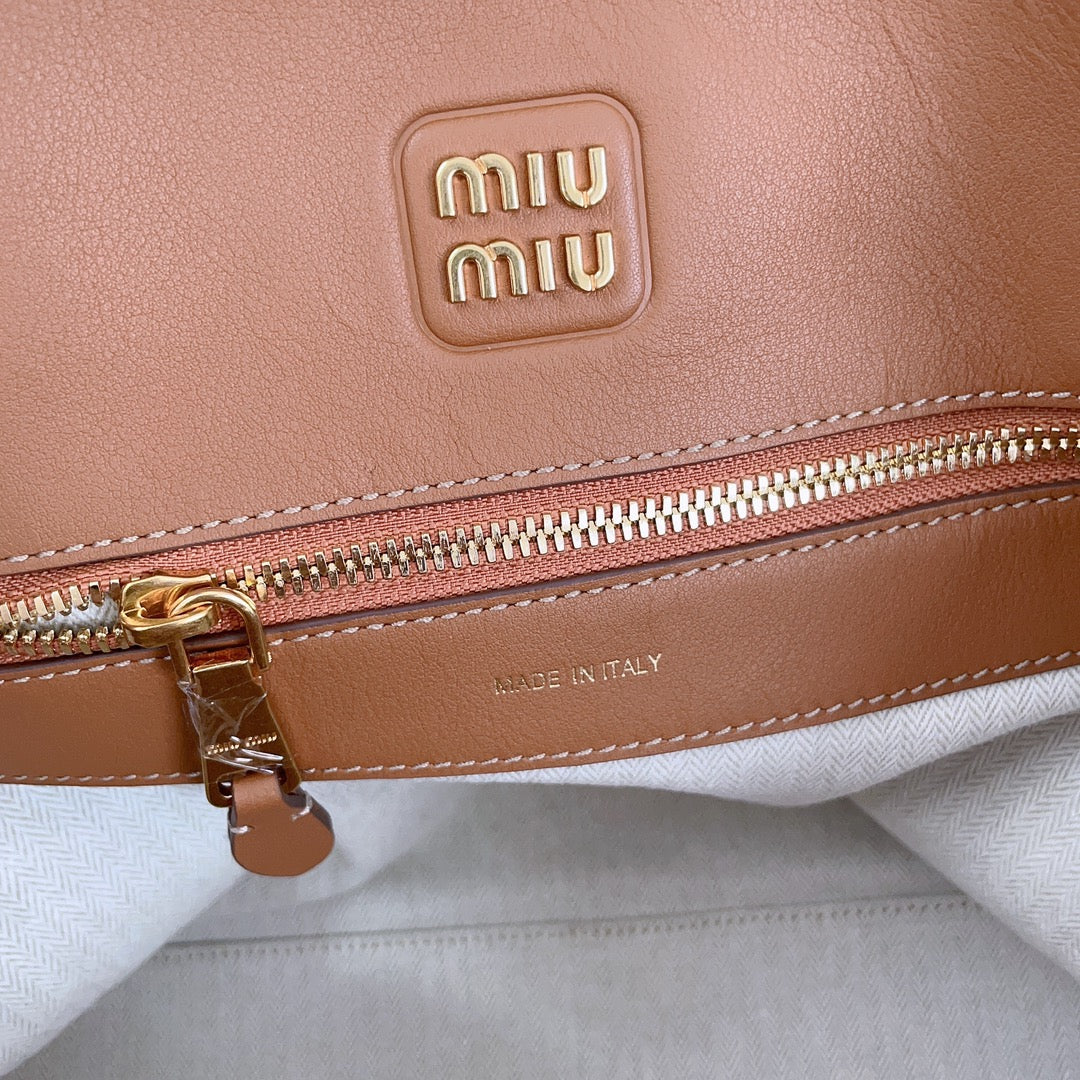 MIU MIU LARGE SHELL BAG 38 IN BRONZE BROWN CALFSKIN