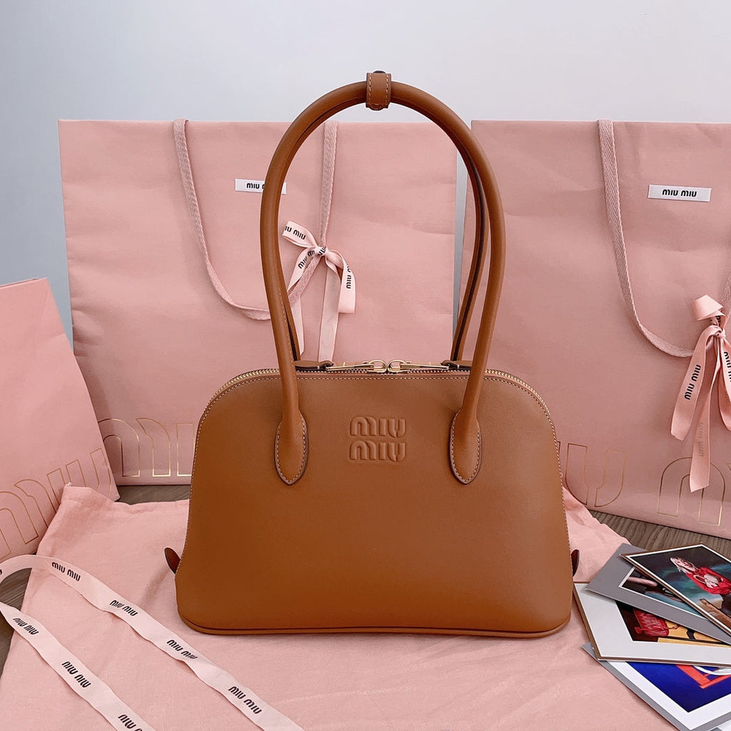 MIU MIU MEDIUM SHELL BAG 33 IN BRONZE BROWN CALFSKIN