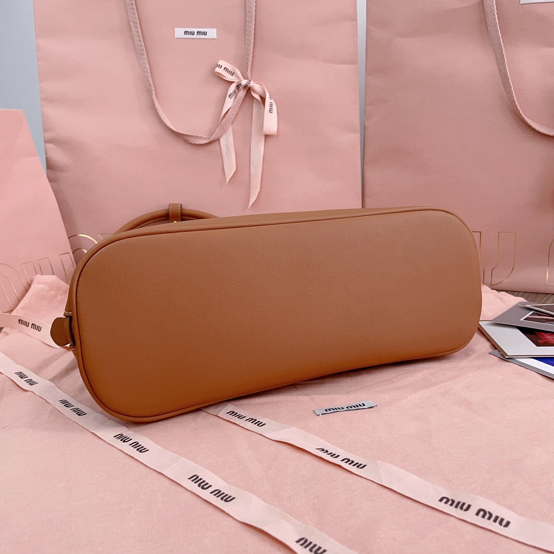 MIU MIU MEDIUM SHELL BAG 33 IN BRONZE BROWN CALFSKIN