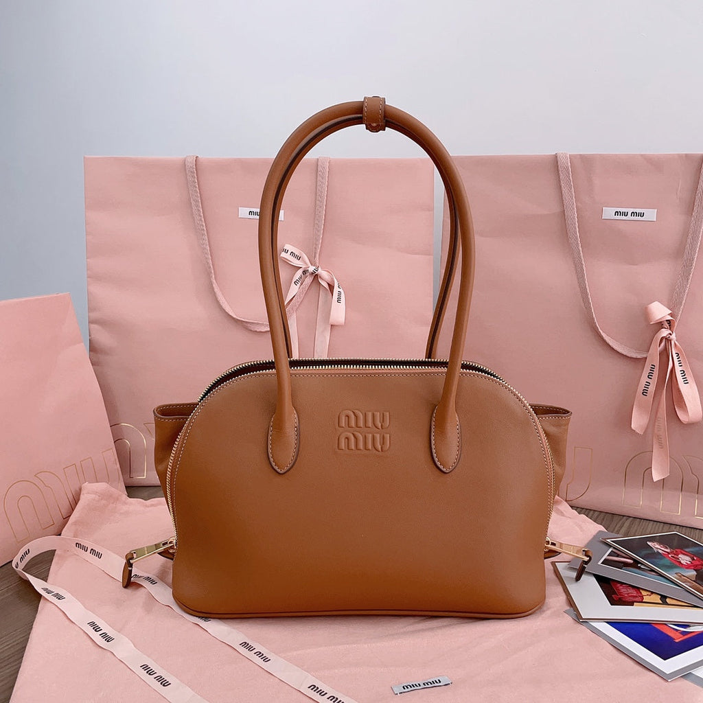 MIU MIU MEDIUM SHELL BAG 33 IN BRONZE BROWN CALFSKIN