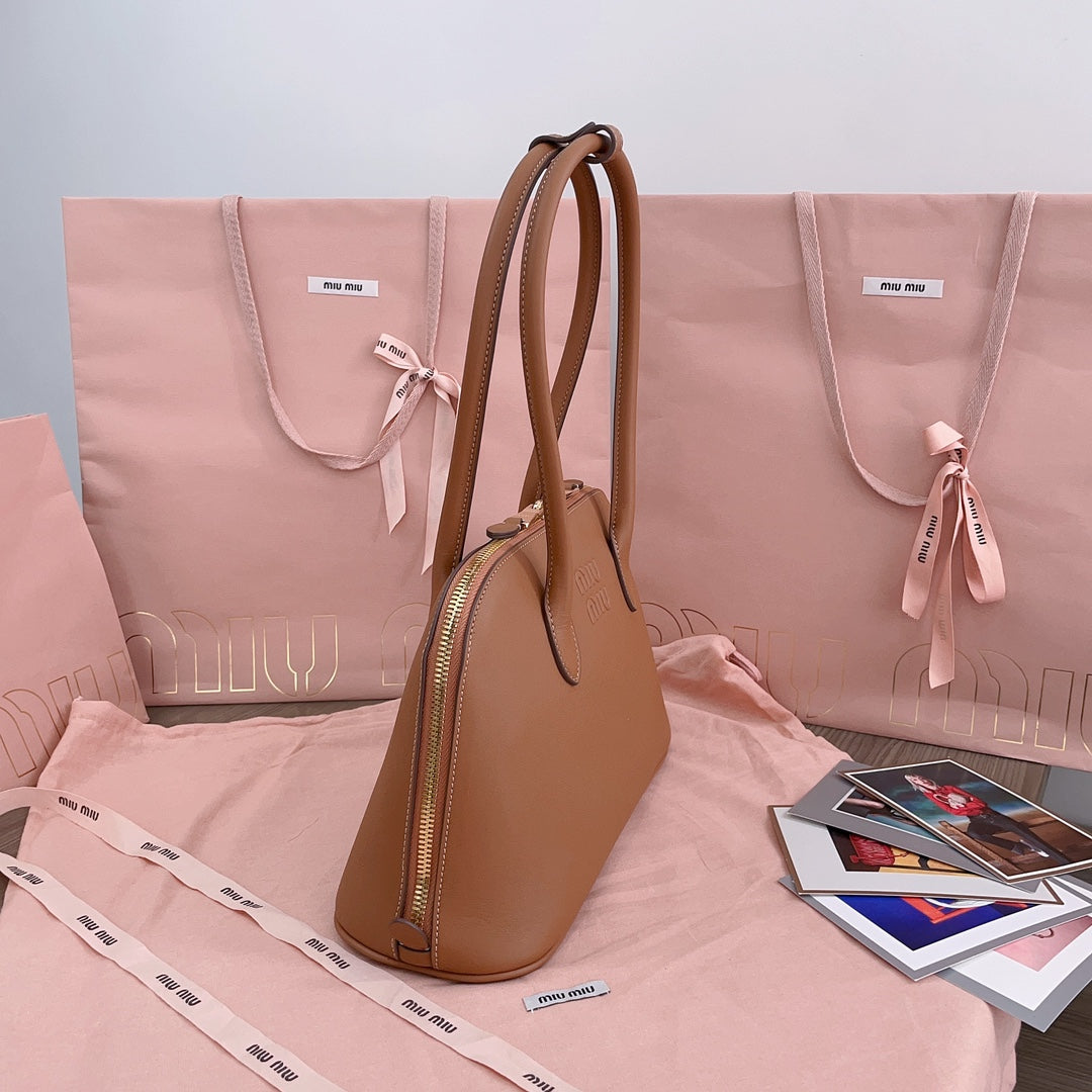 MIU MIU MEDIUM SHELL BAG 33 IN BRONZE BROWN CALFSKIN