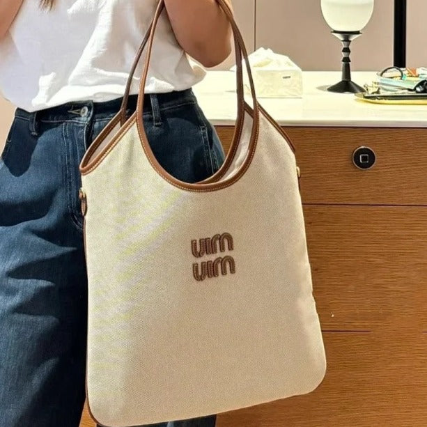 MIU MIU IVY 40 TOTE IN WHITE CANVAS